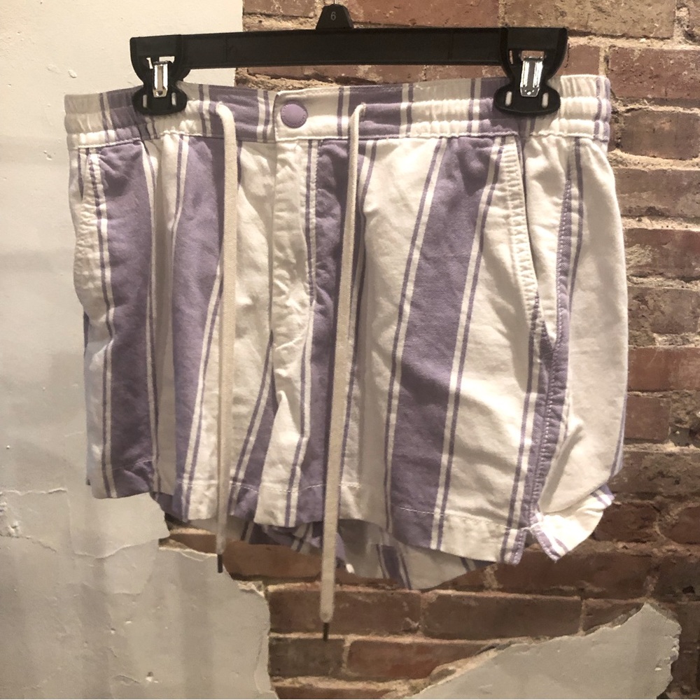 American Eagle Hi Rise Stripped Lavender Purple White Cotton Shorts Brand New